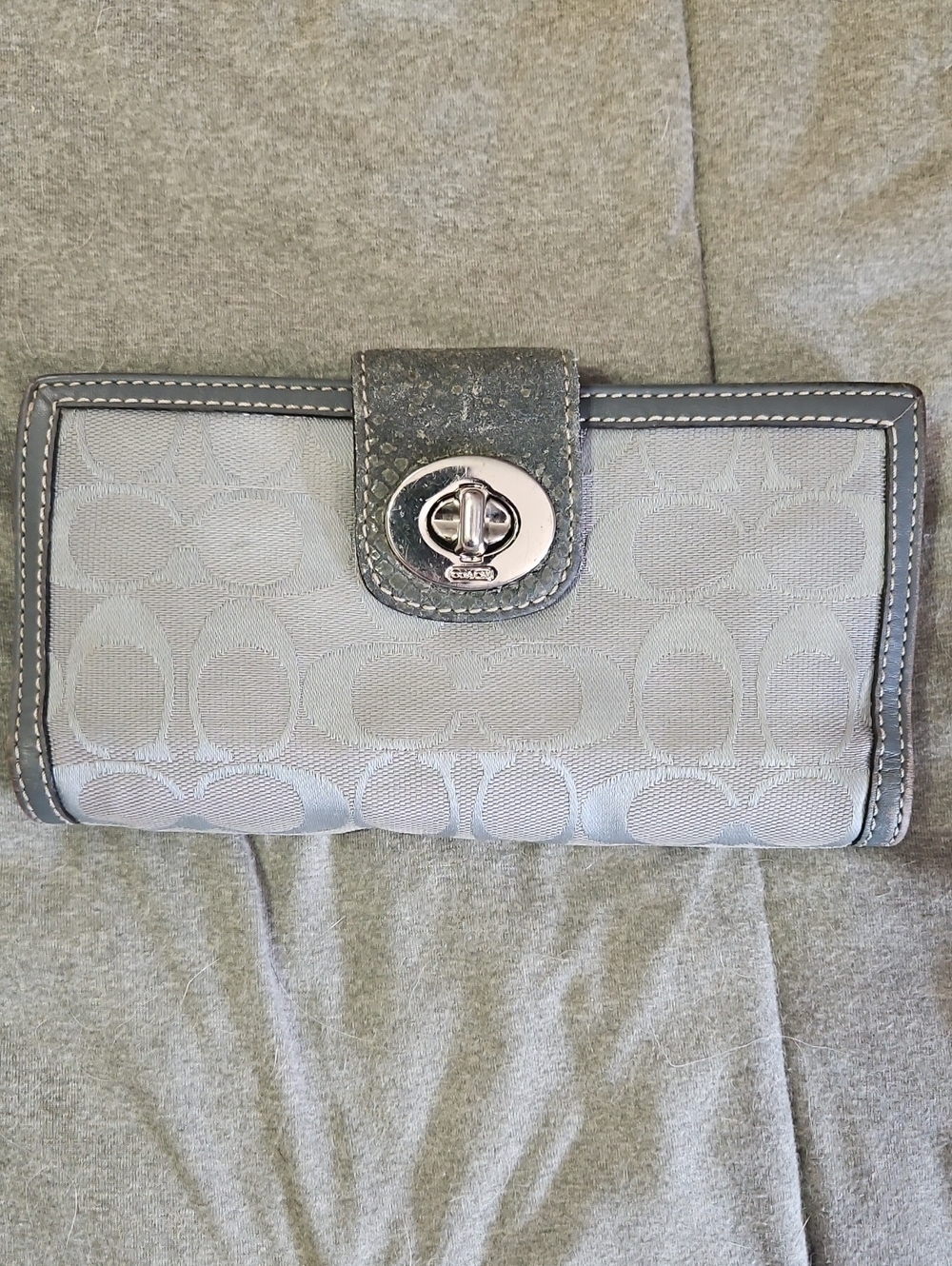 Coach Silver Gray Signature Turnlock Wallet